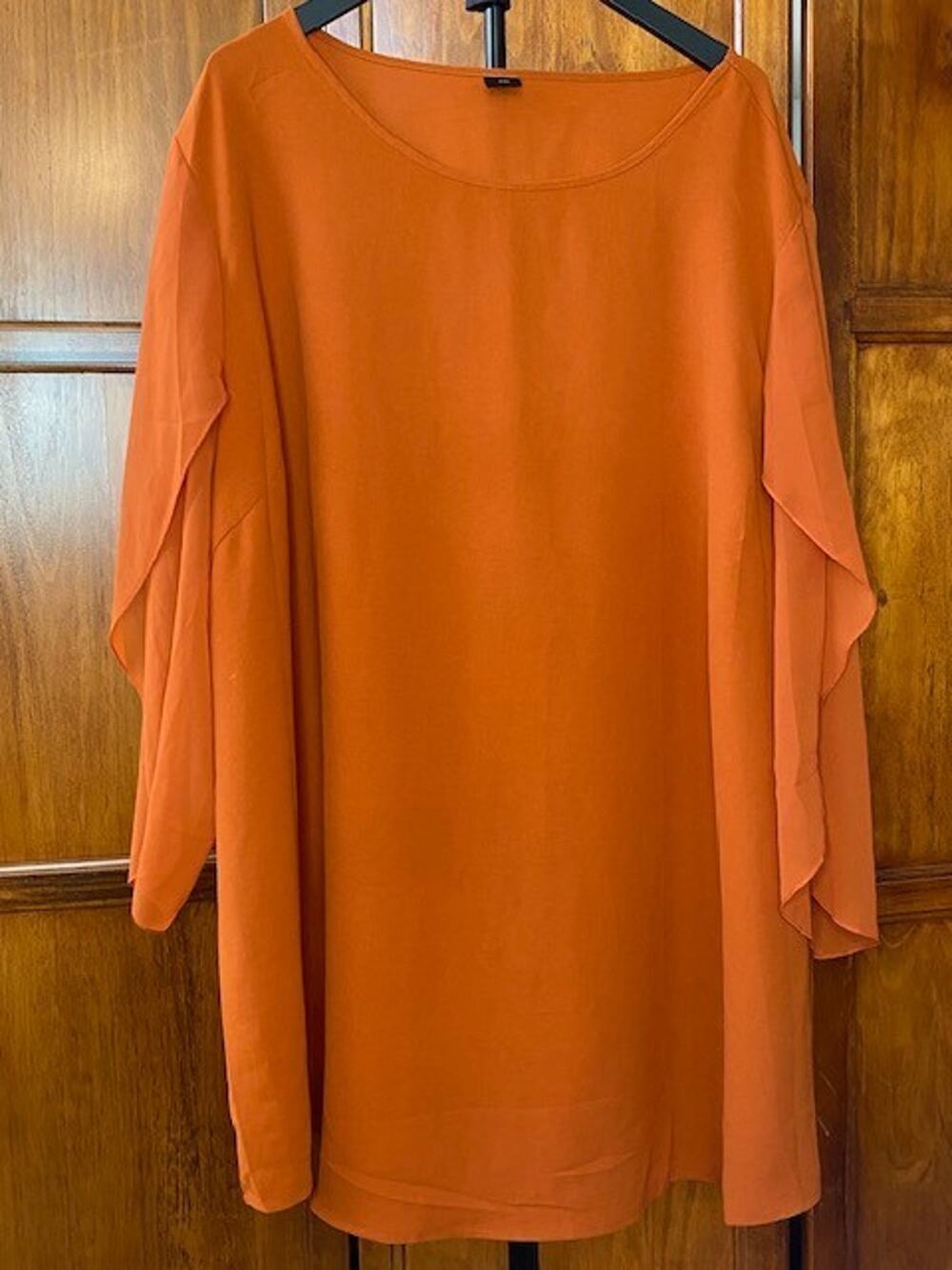 SCOMCHIC Womens 5XL Orange Blouse Plus Size Tunic Top 3/4 Flutter Sleeve Casual